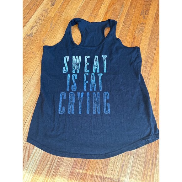Black Racerback Tank Top With "Sweat Is Fat Crying" Text - Picture 1 of 4
